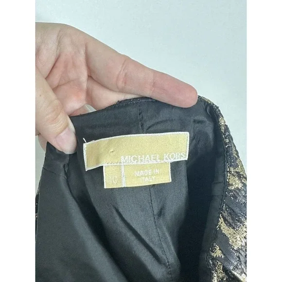 Michael Kors Italy Runway Gold Metallic Silk Wool Leopard Print Dress Sz 10 - Picture 3 of 7